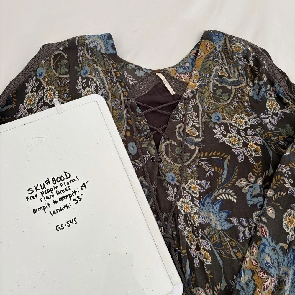 Free People Rain or Shine Tie Up‎ Tunic Dress Womens Gray Paisley Floral Medium
